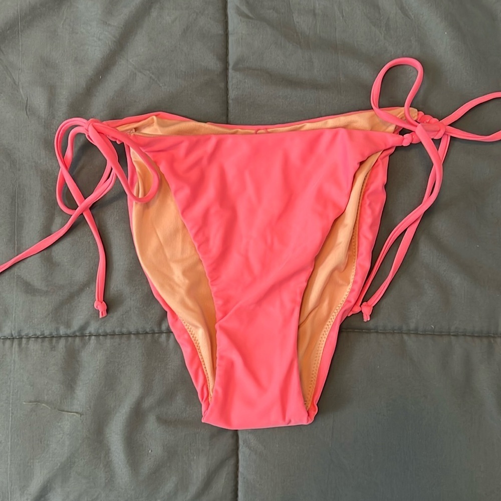 JCrew Curved Waist Cheeky Beaded Tie String Bikini Bottom Pink Size Medium NWT
